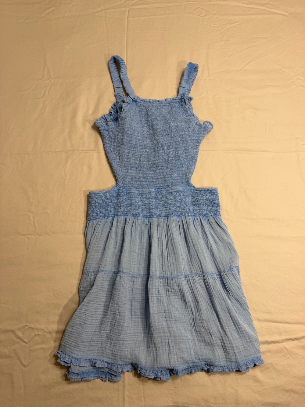 NWT By Anthropologie Smocked Cutout Mini Dress XL Blue